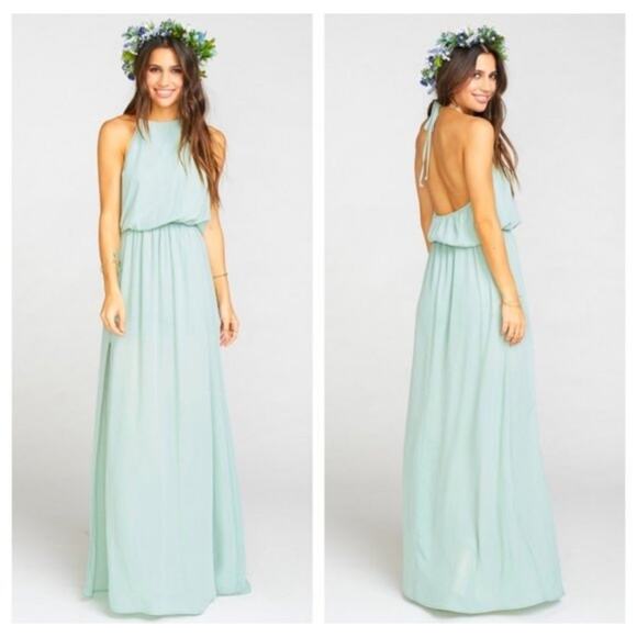 Show Me Your Mumu Heather Halter Slit Dress in Dusty Mint Crisp | Large - Picture 1 of 3